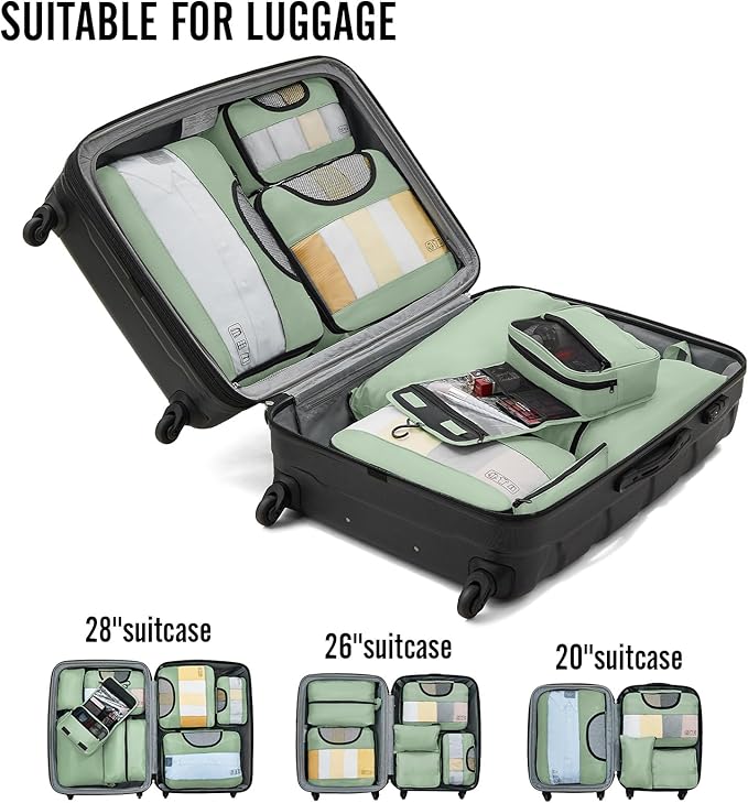 Veken 8 Set Packing Cubes for Travel Essentials, Suitcase Organizer Bags in 4 Sizes, Carry-On Luggage Accessories with Large Laundry & Hanging Toiletry Bag, Must-Have for Airplane, Road Trip & Camping