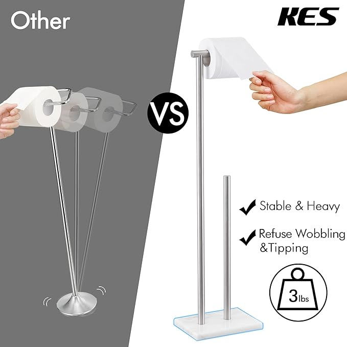 KES Toilet Paper Holder Stand 29.5 Inches, Free Standing Toilet Paper Storage with Marble Base Toilet Roll Holder for Bathroom, SUS304 Stainless Steel Brushed Finish, BPH288-2