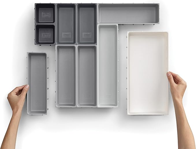 Joseph Joseph Blox 10 Piece Plastic Storage Trays Organizer Grey