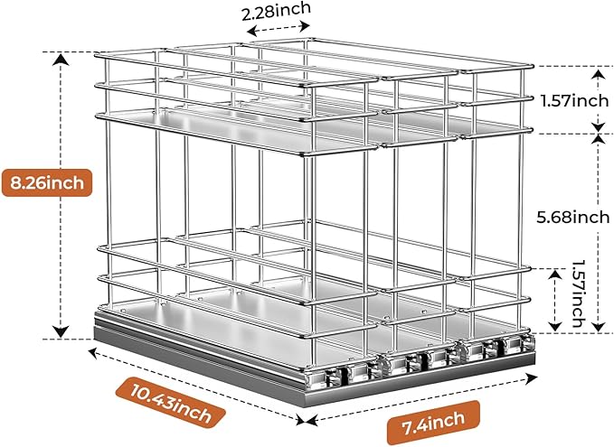 Pull Out Spice Rack Organizer for Cabinet, Slide Out Spice Racks, Easy to Install Spice Cabinet Organizers, 7.4" Wx10.43 Dx8.26 H, 3 Drawers 2 Tiers(Silver)