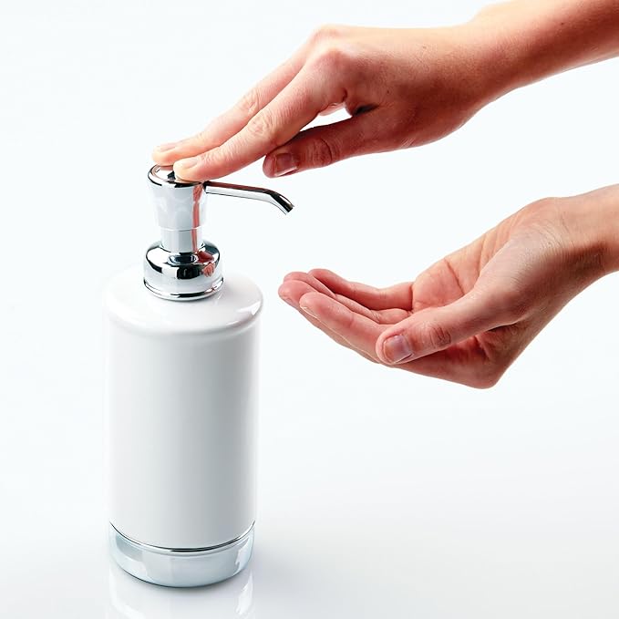 iDesign Hand Soap Dispenser for Bathroom or Kitchen - Refillable Soap Pump Bottle - White
