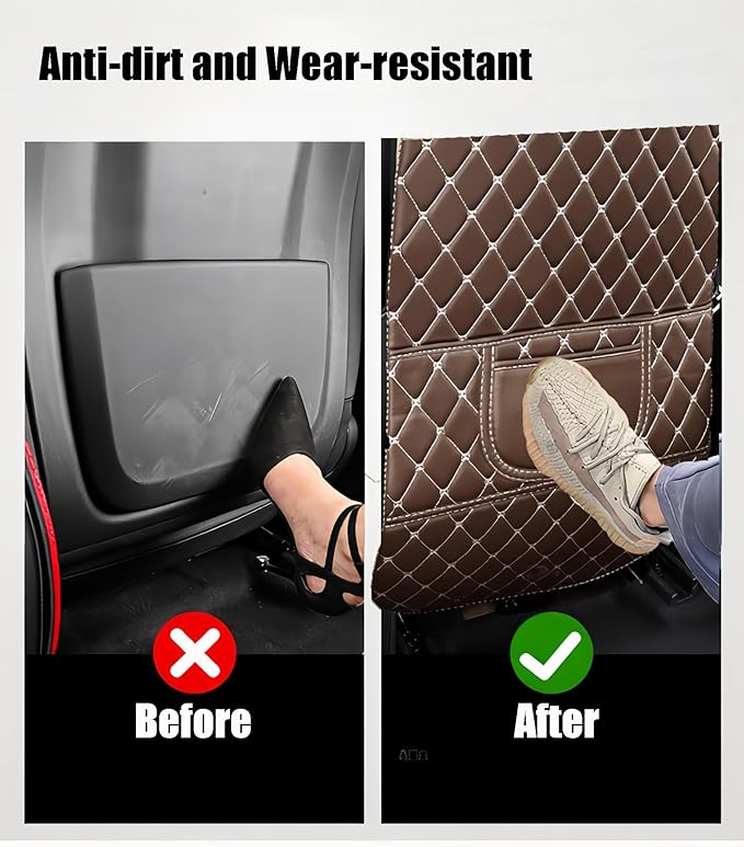 Leatherette Car Seat Protector - 2 Pack Large Car Kick Mats with Storage Pockets Organizer Seat Back Cover Against Dirty Shoes & Scratches, Universal Fit for Most Vehicles, Coffee
