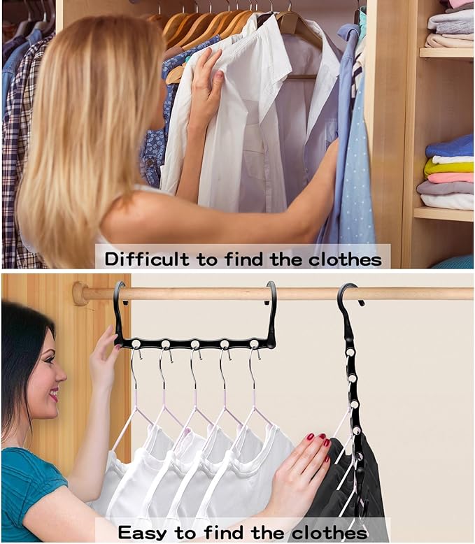 Closet Organizers and Storage,8 Pack Stronger Space Saving Hangers Clothes Hanger with 5 Holes Closet Storage for Heavy Clothes,Magic Home Organization College Dorm Room Essentials for Girls Guys