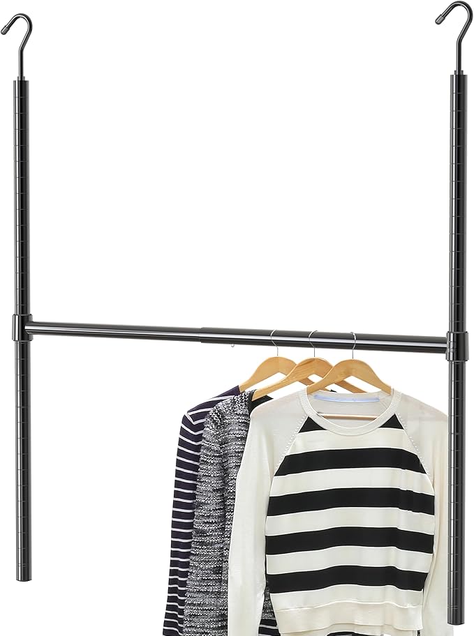 Simple Houseware Adjustable Closet Hanging Rod, Black