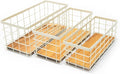 TIEYIPIN Farmhouse Decor Metal Wire Storage Baskets, Wood Base Containers Organizing Basket Caddy Bin for Kitchen Cabinets, Bathroom, Pantry, Garage, Laundry Room, Closets - Cream White (Set of 3)