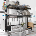 Over The Sink Dish Drying Rack,3 Tier Adjustable Length Full Stainless Steel Large Storage Kitchen Dish Rack,for Kitchen Counter Expandable Multifunctional Organizers,Silver(25.5'' to 37.4'')