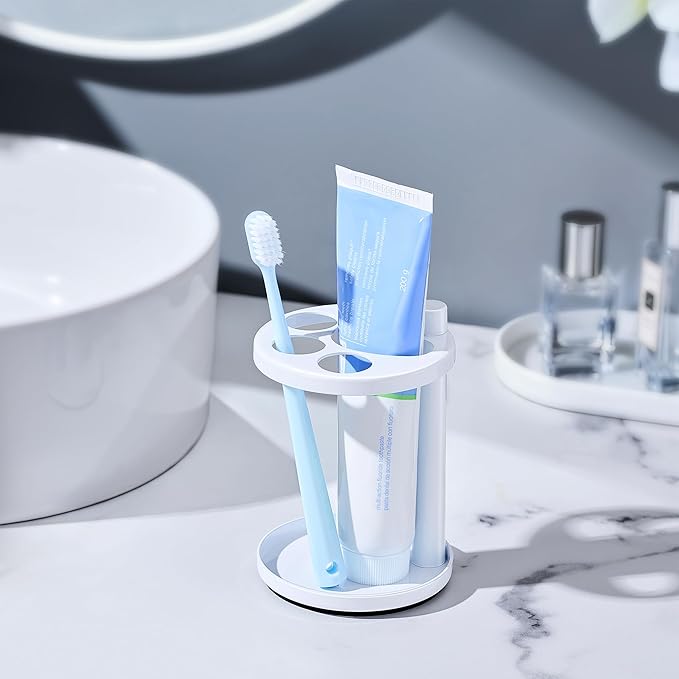 Toothbrush & Toothpaste Holder for Bathroom Countertop, Metal Electric Toothbrush Stand with Razor Slot, Ideal Design Caddy for Kids & Family, Stainless Steel Bathroom Accessories, White