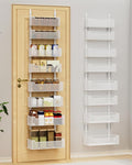 Over the Door Organizer, 8-Tier Pantry Organizer with Fully Enclosed Mesh Baskets, Heavy-Duty Metal Hanging Spice Rack for Kitchen Bathroom Laundry Room, 2-in-1 Wall Mount or Door Mount, White