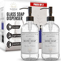 2 Pack Clear Glass Soap Dispenser 16 OZ with Oil Rubbed Bronze Stainless Steel Pump, Hand and Dish Soap Dispenser Set for Bathroom and Kitchen Sink with 6 Waterproof Labels