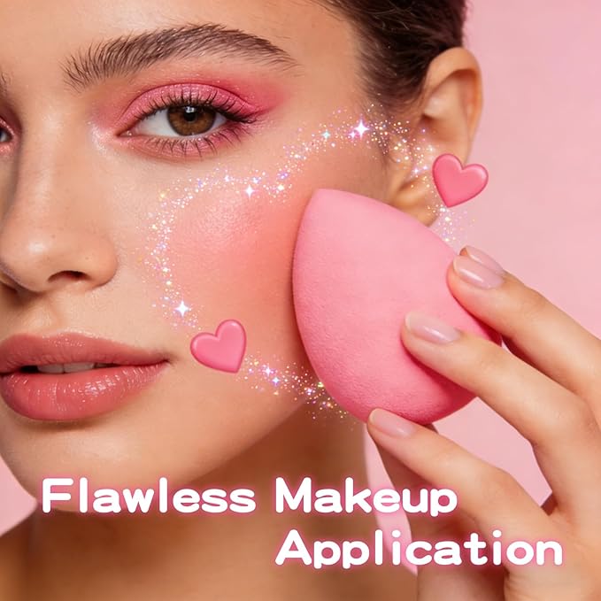 15pcs Pink Makeup Sponge Set, Non-Latex Wet & Dry Dual Use Foundation Sponge for Flawless Application, Reusable & Washable, Ultra Soft Powder Puff Blenders for Cream, Liquid & Powder Makeup
