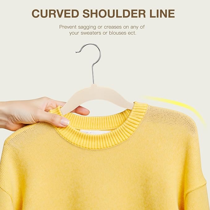Korpai 24-Pack Beige Velvet Hangers with Clips Adjustable,Adult Hangers,Outfit Hangers,Heavy-Duty,Non-Slip,Space Saving, Felt Hanger for Pants, Skirts, Suits,Coats, Dresses ect.