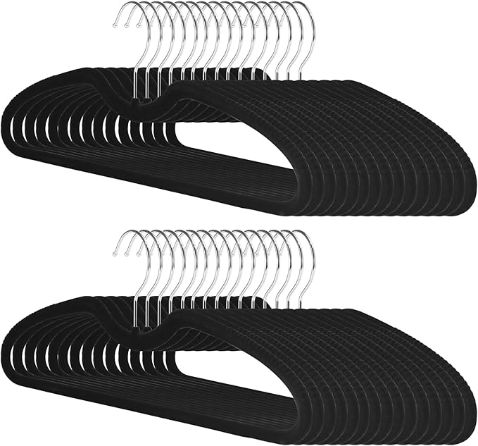 30 Pack Velvet Hangers, Short Neck Non Slip Slim Hangers with 360° Swivel Hook, Space Saving Clothes Hangers for Shirts, Dresses, Sweaters, Black
