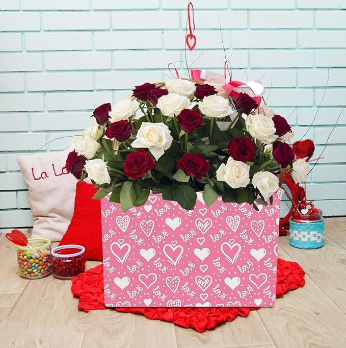 Rectangular Storage Basket Empty,Collapsible Gift Basket with Handles,Heart Print Basket, Books Box,Room Decor(Lovely Heart)