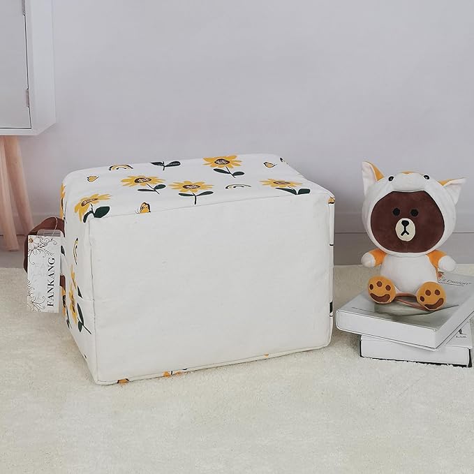 FANKANG Storage Bins, Nursery Hamper Canvas Laundry Basket Foldable with Waterproof PE Coating Large Storage Baskets for Kids Boys and Girls, Office, Bedroom, Clothes,Toys(Rec-Sunflower）