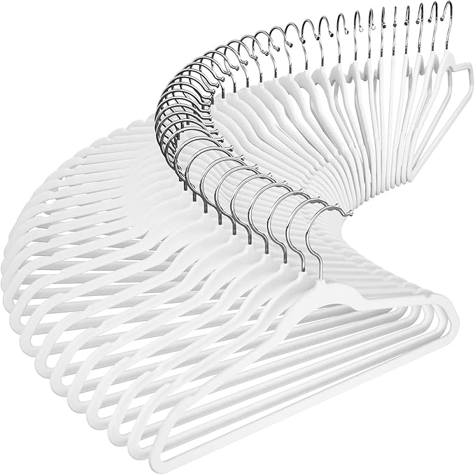 Velvet Clothes Hangers 50 Pack,Non-Slip Slim White Suit Hanger Space Saving Luxury Velvet Hangers for Wardrobe, Student Dorms, Home Organization