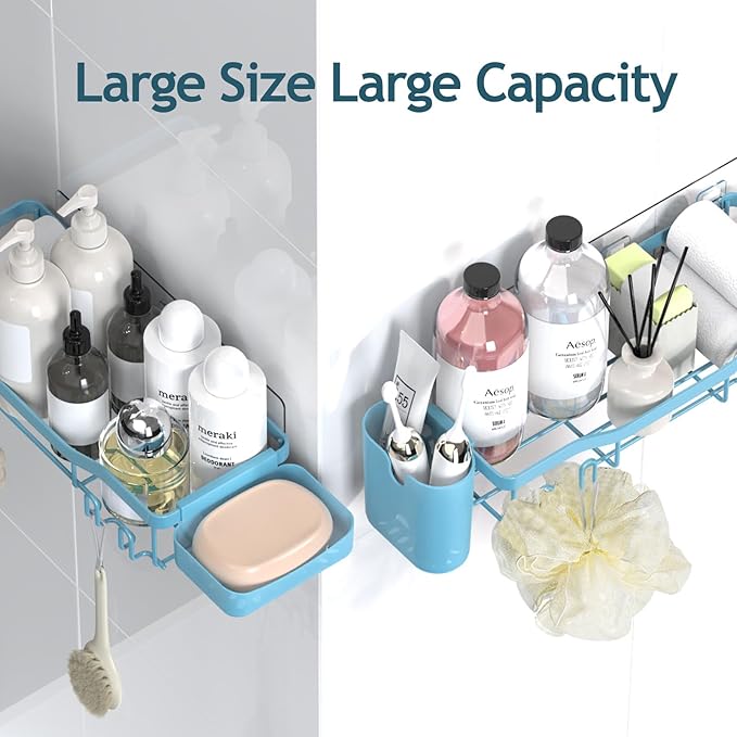Shower Caddy Adhesive Shower Organizer 8-Pack, Rustproof Stainless Steel Bathroom Shelves, Large Capacity No-Drill Rack Storage Accessories with Soap Dish Toothbrush Holder Hooks