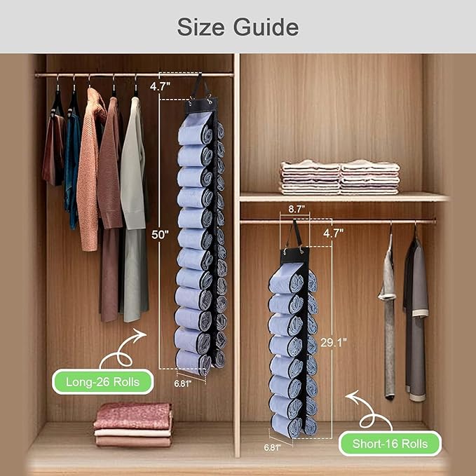 Legging Organizer Storage - 2PCS T Shirt Organizer, Hanging Closet Organizers and Storage with 26 Roll Independent Compartments for Yoga Pants, Towel, Bathing Suit (Black)