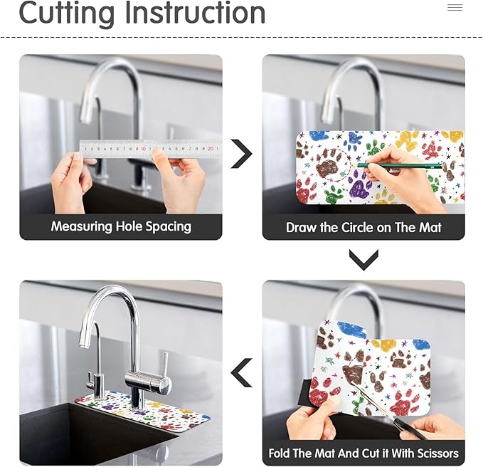 Kitchen Sink Splash Guard 1 PC 14.7 Inch Sink Faucet Mat Splash Guard for Bathroom Countertop Water Absorbent Foldable Cuttable Soft Washable Paw Prints and Stars