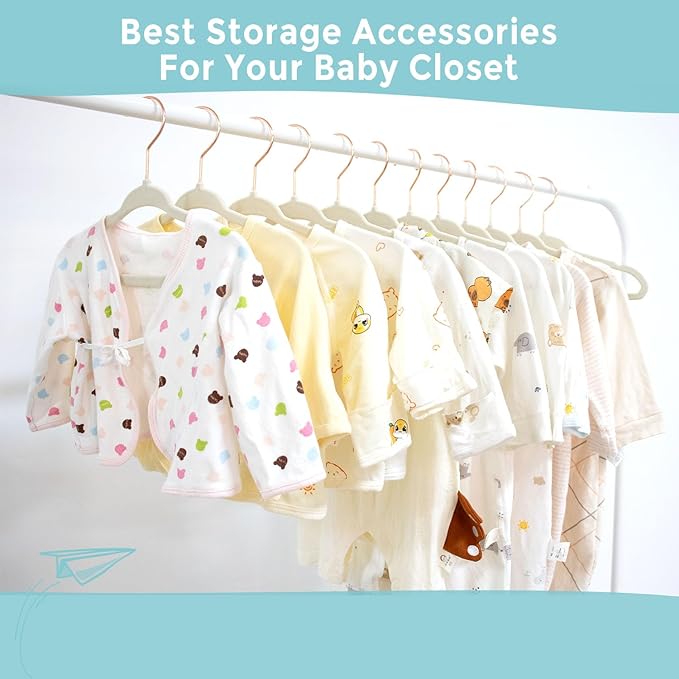 50-Pack 11 Inch Baby Closet Hangers with 10 Clips - Soft Velvet Non-Slip Hangers for Infant & Toddler Clothes (Beige)