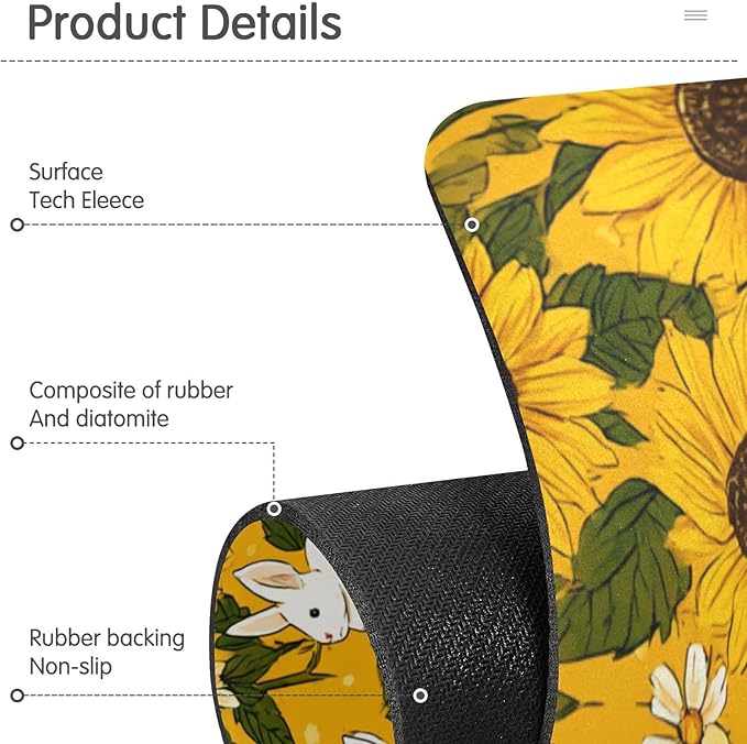 Autumn Sunflower and Cute Rabbit Kitchen Sink Splash Guard Sink Faucet Mat Faucet Handle Drip Catcher Drain Mats for Kitchen Bathroom Countertop Absorbent Dish Drying Pad 2Pack 14.7x5.4IN