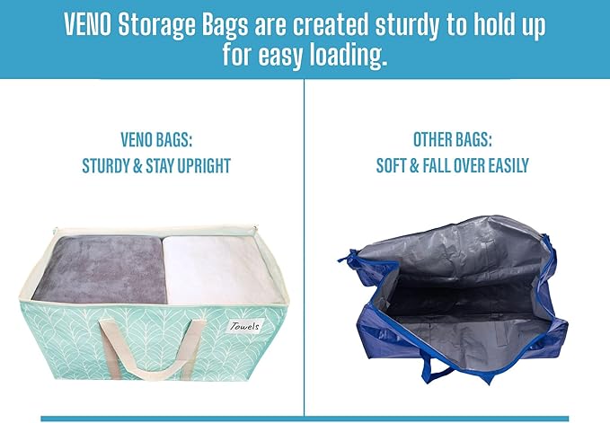 VENO 2 Pack Heavy Duty Moving Bags, Extra Large Storage Bags with Reinforced Handles & Strong Zippers, Foldable & Reusable Moving Box Alternative for Clothes & Dorm Storage