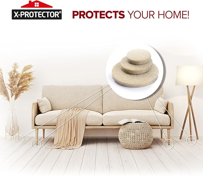 X-Protector 357 pcs Beige Felt Furniture Pads - Huge Quantity of Hardwood Floor Protectors with Many Big Sizes - Protect Any Type of Hard Floor