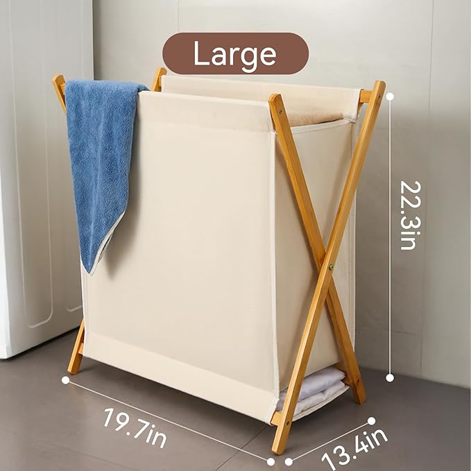 DUMDUM Simple, Eco-Friendly Foldable Laundry Hamper with X-Frame, Multi-Size for Dorm, Bedroom, RV (Beige, Large)