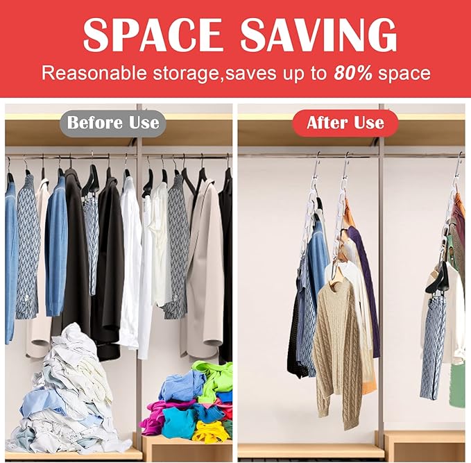 8 Packs Space Saving Hangers for Closet, Collapsible Closet Organizer, Metal Clothes Hangers for Organization and Storage, Dorm Room Essentials