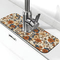 Faucet Draining Mat For Kitchen Sink, Peony Flower Blue Leaves Diatom Mud Absorbent Drain Pad For Bathroom Kitchen Sink Splash Guard Drying Mat