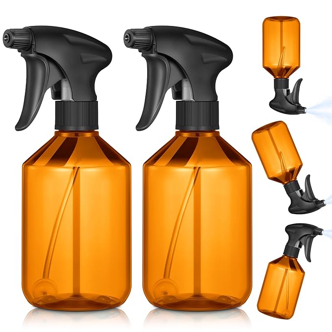 Baderke 2 PCS 360° Spray Bottle, 16 oz Upside Down Spray Bottles, Plastic Spray Bottles is Nice for Plants, Cleaning Solutions, Durable Nozzle w/Fine Mist and Stream Setting (Brown)