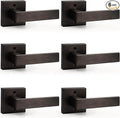 Probrico 6 Pack Door Handles [Exposed Screws] in Oil Rubbed Bronze Half Dummy Levers Non-Turning Hardware Square Modern Universal Handing Leverset, Heavy Duty