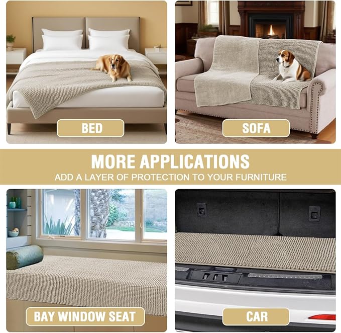 H.VERSAILTEX Plush Chenille Couch Cover for Dogs Pets Blanket for Bed Anti-Slip Soft and Durable Furniture Protector for Small Medium Large Cats Washable (52" x 82", Island Fossi)