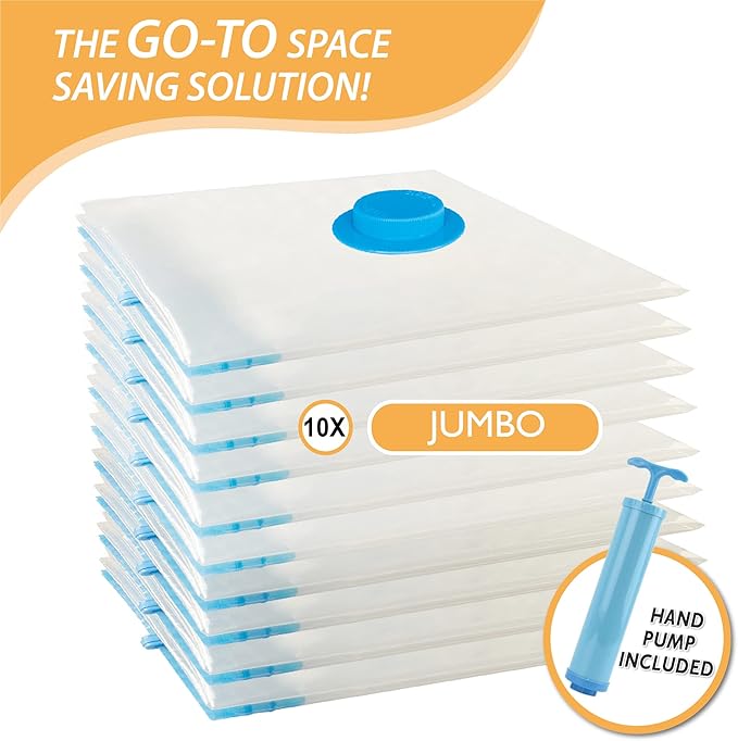 Cozy Essential 10 Jumbo Vacuum Storage Bags, Space Saver Bags Compression Storage Bags for Comforters and Blankets, Pillow, Bedding, Vacuum Sealer Bags for Clothes Storage