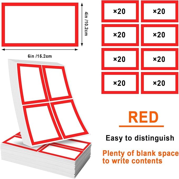 6 x 4 inch Large Moving Labels for Boxes, Blank Moving Boxes Labels Stickers, 160pcs 8 Color Coded Moving Stickers Packing Labels Stickers for Home Organization Projects, Kitchen, Storage Bins (Red)