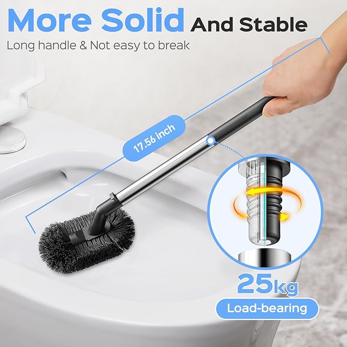 HAMITOR Toilet Plunger and Brush Set: 2 in 1 Stainless Steel Rustproof Combo with Deep Cleaning Curved Bristles - Heavy Duty Toilet Unclogging for Family Bathroom - Compact Apartment Accessories
