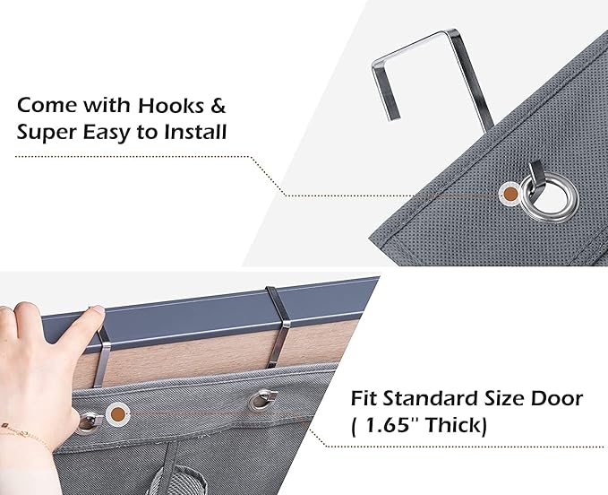 ANZORG 2 Pack Minimalist Black Over The Door Hanging Closet Shoe Holder Organizer with 6 Pockets (Mesh Pockets)