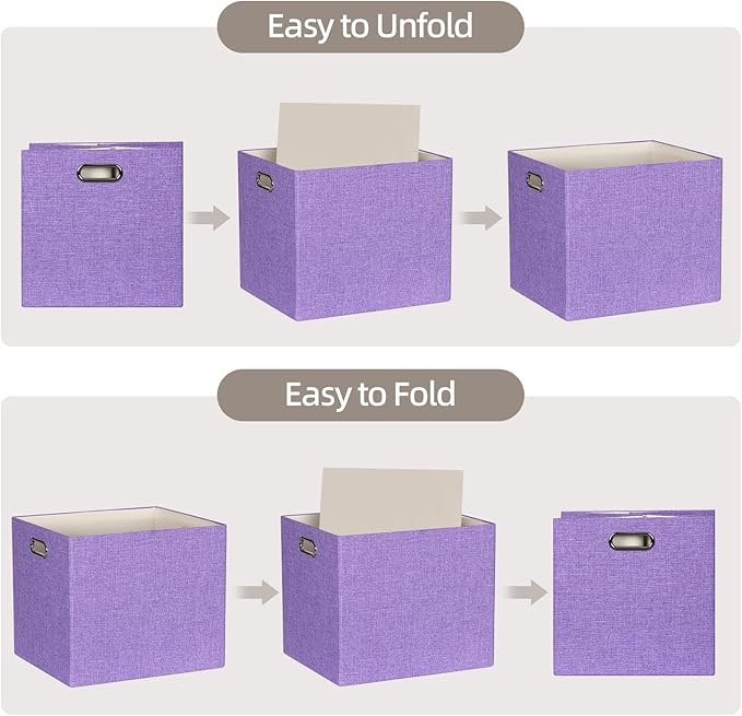 13x15x13 Storage Cube Bins, Foldable Storage Cubes, Fabric Organizer Basket Bin, Solid Containers Decorative Storage Boxes for Shelves Wardrobe Closet Home Office, 4 Pack, Purple