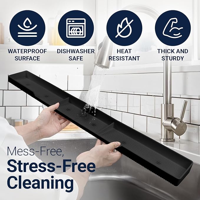 Silicone Magnetic Over the Stove Shelf for Back of Stove - Magnetic Stove Top Shelf and Over Stove Shelf, Over Oven Shelf for Top of Stove, Over the Stove Spice Rack, Includes 6 Extra Plates (Black)