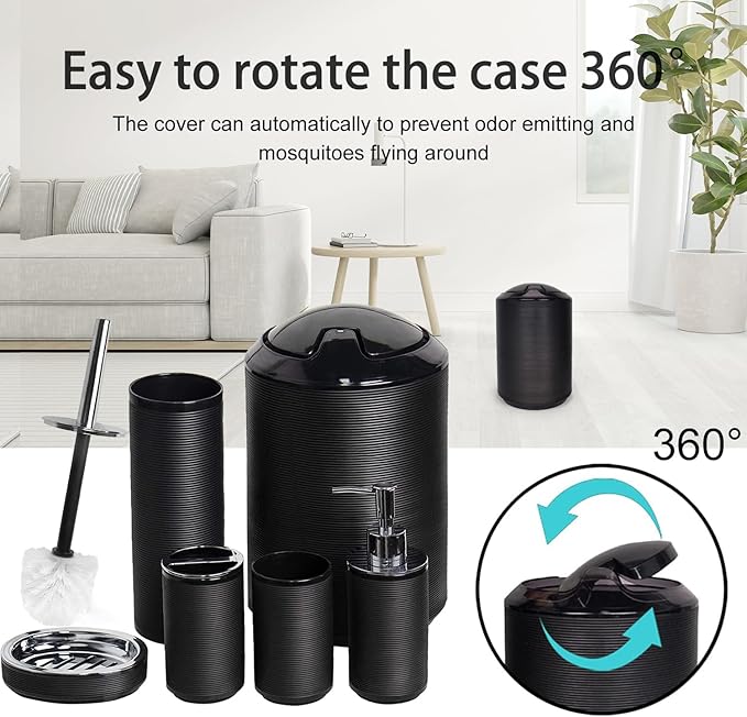 CERBIOR Bathroom Accessories Set 6 Piece Bath Ensemble Includes Soap Dispenser, Toothbrush Holder, Toothbrush Cup, Soap Dish for Decorative Countertop and Housewarming Gift, Black