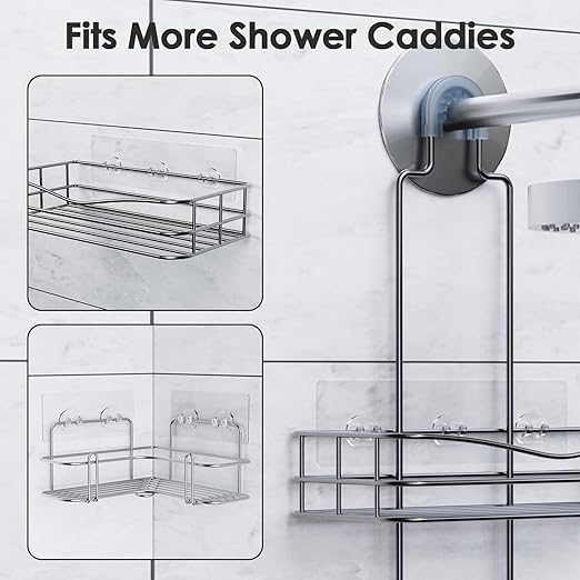 Lsnisni 12 Pack Shower Caddy Adhesive Replacement, Strong Adhesive Strips, Waterproof Hooks, No Drilling, for Bathroom Storage Shelves and Kitchen Racks
