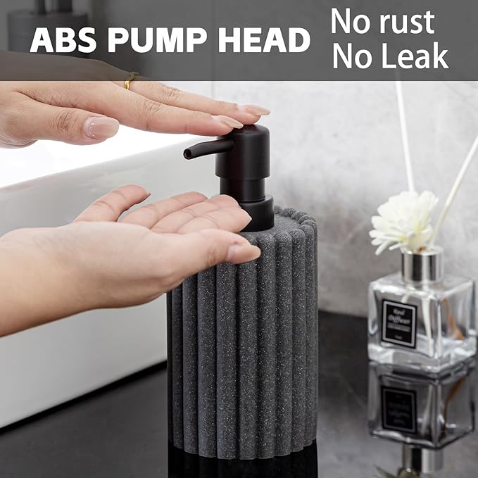 Soap Dispensers 350mL 11.84 OZ, 2 PCS Luxurious Hand Dish Lotion Shampoo Soap Dispenser Jar, Natural Stone Look Soap Pump Bottles for Kitchen Bathroom Countertop (Grey)