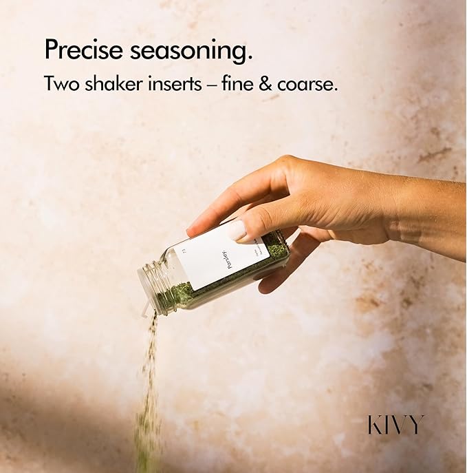 KIVY Spice Jars with Labels [24x 4oz] Glass Seasoning Containers with Airtight Lids for Organization - Empty Square Bottles for Spices & Seasonings with Shaker Lids - Spice Containers Bamboo