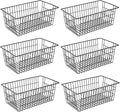 Redrubbit Wire Storage Baskets, Large Farmhouse Metal Freezer Basket Storage Organizer Bins with Handles for Kitchen Cabinets, Pantry, Closets, Bedrooms, Bathrooms, Set of 6, Black