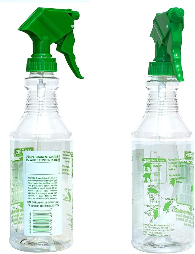 HARRIS Professional Wide Mouth 32oz Empty Spray Bottles for Cleaning Solutions (3-Pack), All-Purpose with Clear Finish, Pressurized Sprayer, Adjustable Nozzle and Measurements