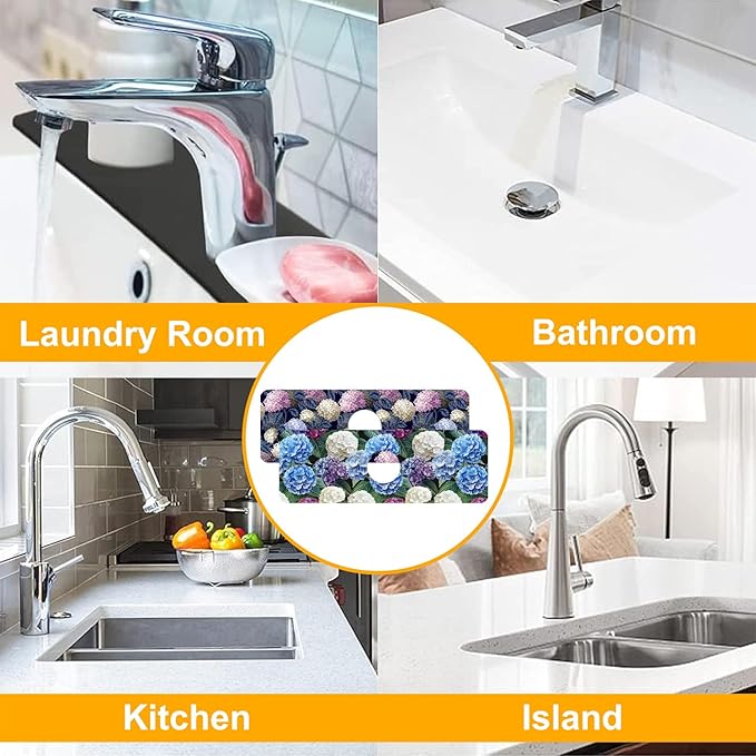 2 Pack Vintage Hydrangea Sink Faucet Absorbing Mat Colorful Hydrangeas Super Absorbent Fast Drying Mat Sink Gadgets Behind Faucet Sinkmat for Kitchen Bathroom, 15.5"x5.5"