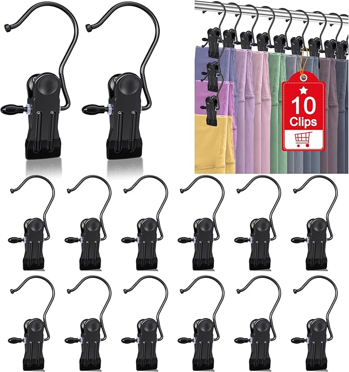 10 Pcs Boot Hangers Clips for Closet, Heavy Duty Legging Organizer for Closet Hanging Pants Hangers with Clips Clothes Pins Hanger Clips Laundry Hooks Bra Towel Socks Hats Tall Boots Home Travel Black