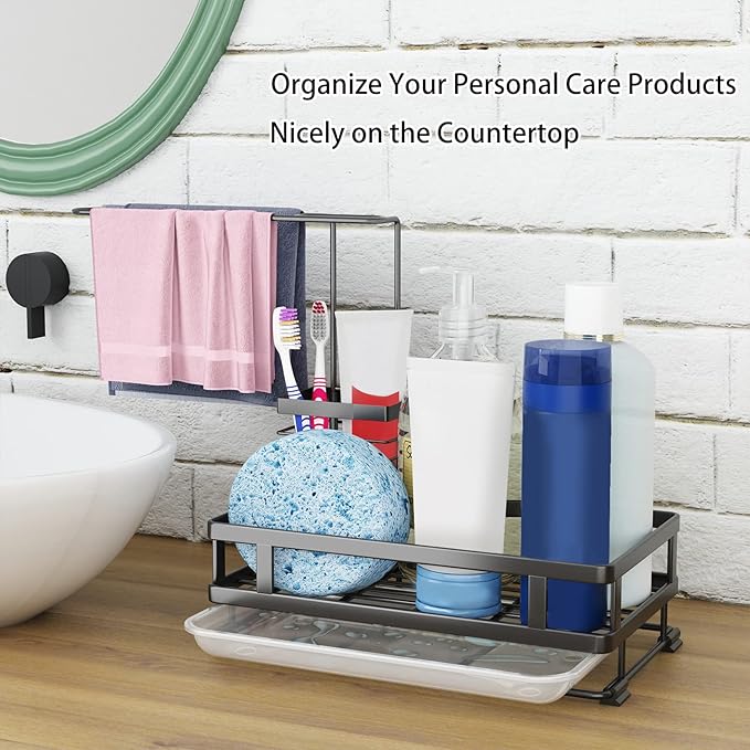 Godboat Dish Soap Dispenser, Kitchen Sink Organizer with Brush Rack, 304 Stainless Steel, Sponge Holder for Kitchen Sink, Sink Caddy with Drain-Pan, Cool Kitchen Gadgets & Gifts for Women, Christmas