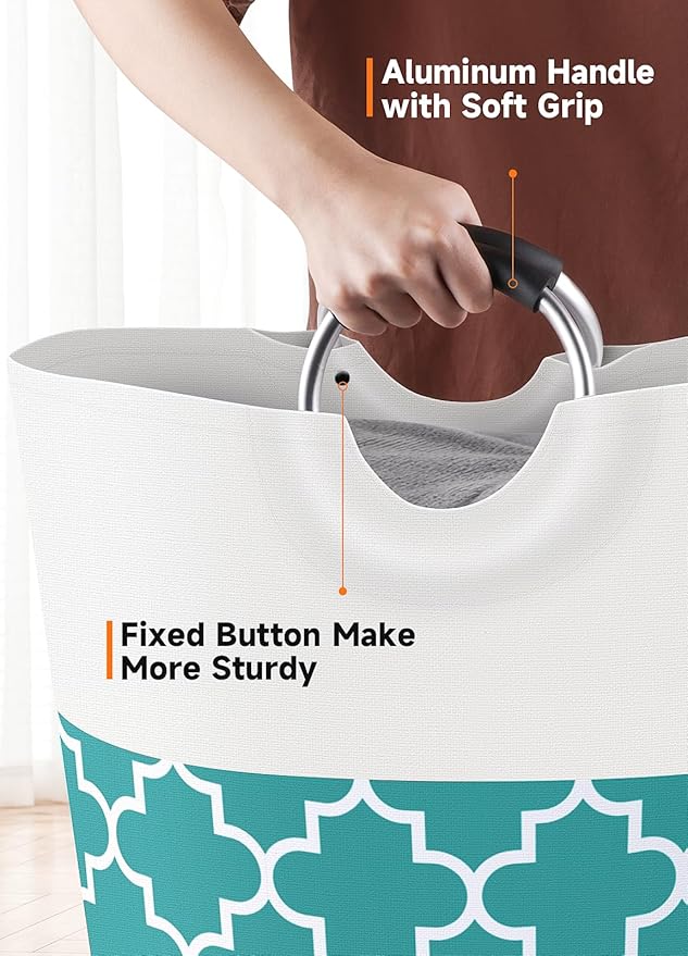 Large Laundry Basket Laundry Hamper Bag Washing Bin Clothes Bag Collapsible Tall With Handles Waterproof Travel Bathroom College Essentials Storage For College Dorm, Family (Green)115L