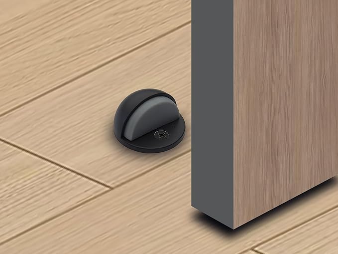 QCAA Low Dome Floor Door Stop, H 25.4 x Diameter 44.5mm, Zinc Die Cast, Matte Black, 4 Pack, Made in Taiwan