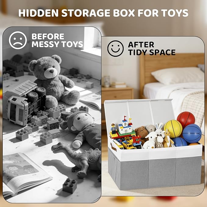 Extra Large Toy Chest,Foldable Storage Box,Large Storage Bins With Lids,Suitable for living rooms,studies,bedrooms(40"X18"X14",White & Grey)